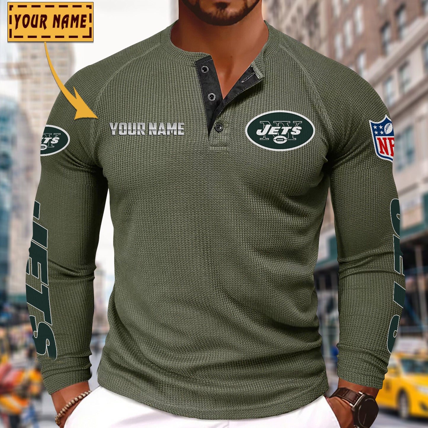 NFL x NYJ Solid color long sleeve bottoming shirt henley shirt V1 NAK NHM