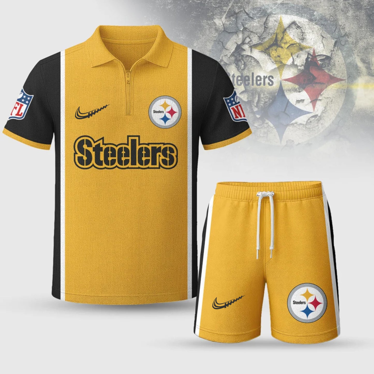 NFL x PIT Premium Combo Polo And Shorts V1 NAK NHM
