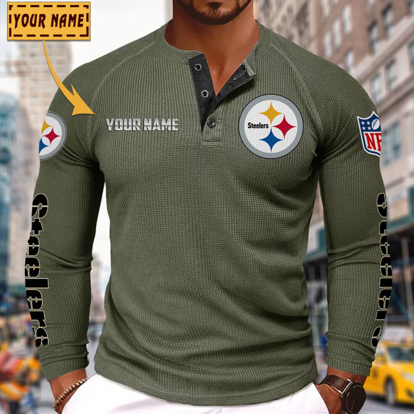 NFL x PIT Solid color long sleeve bottoming shirt henley shirt V1 NAK NHM