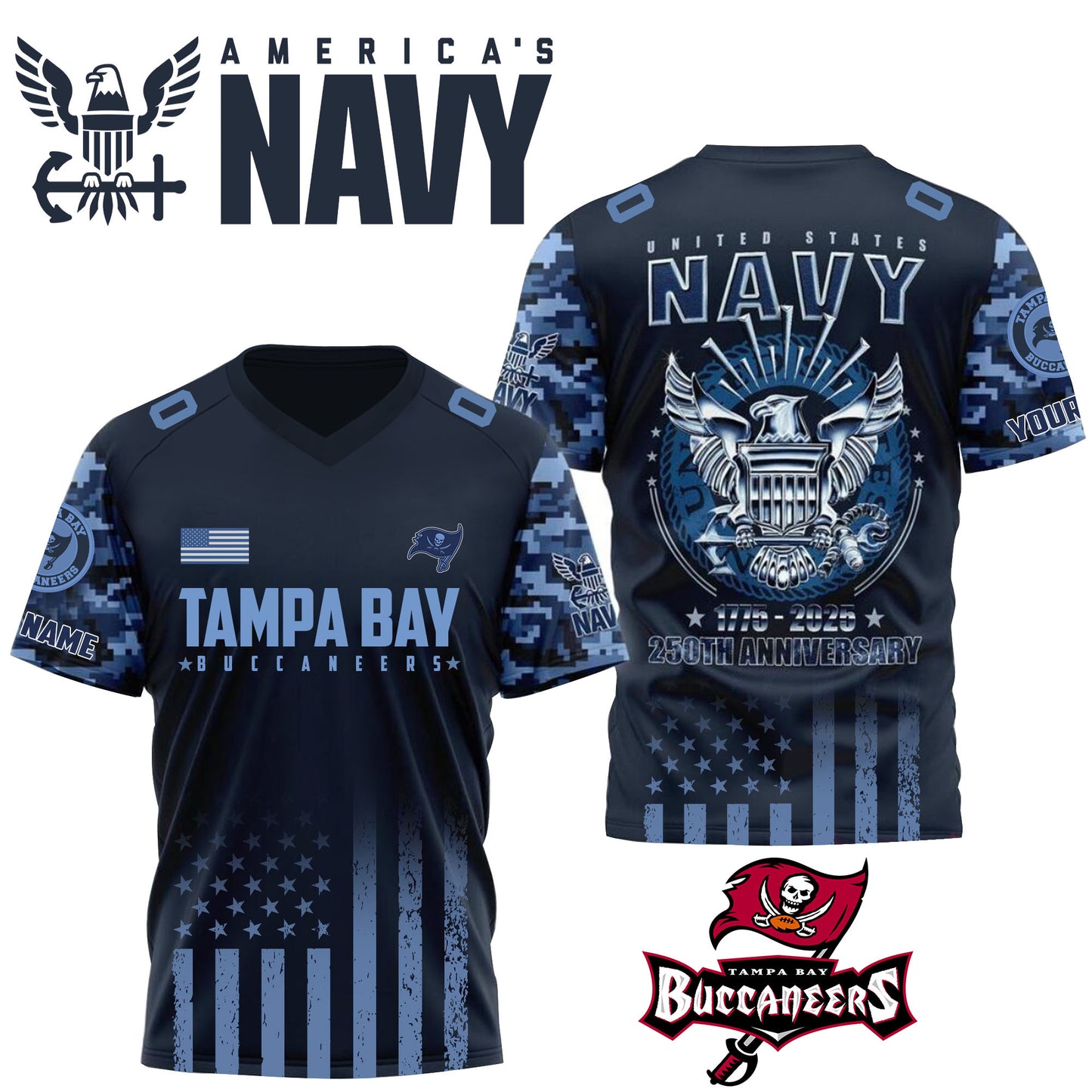 NFL x TB U.S Navy 250th Celebration Premium-V-neck Short Sleeve Jersey HLP 271025