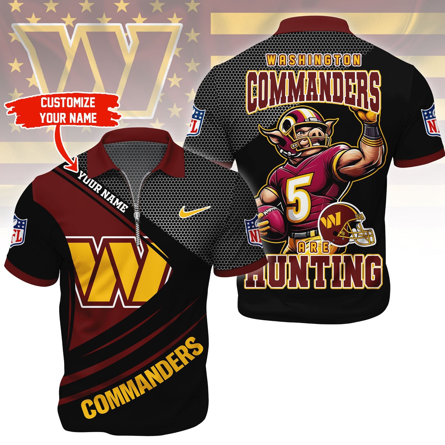NFL x WAS Game Day Personalized Polo With Zipper Shirt HLP