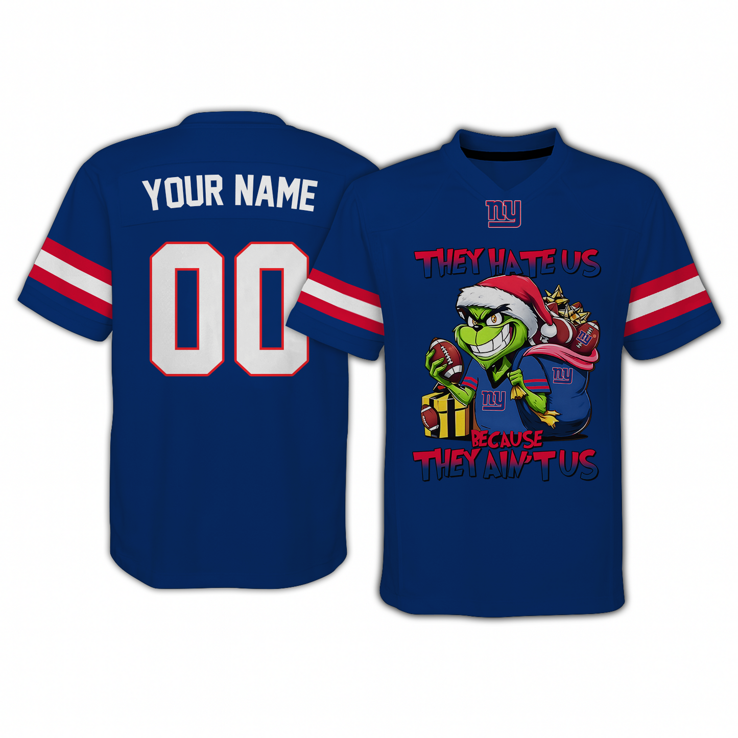 NYG x NFL They Hate Us Because They Ain't Us Grinch Christmas-V-neck Short Sleeve Jersey DatND DVT