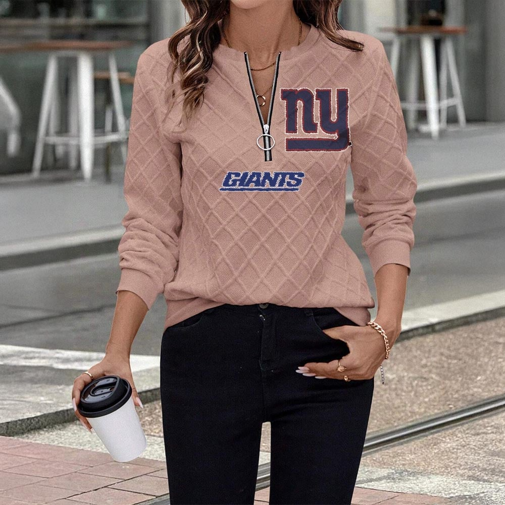 NYG x NFL Women's Knit Textured Fabric Zip Up Sweatshirt DDT CTND