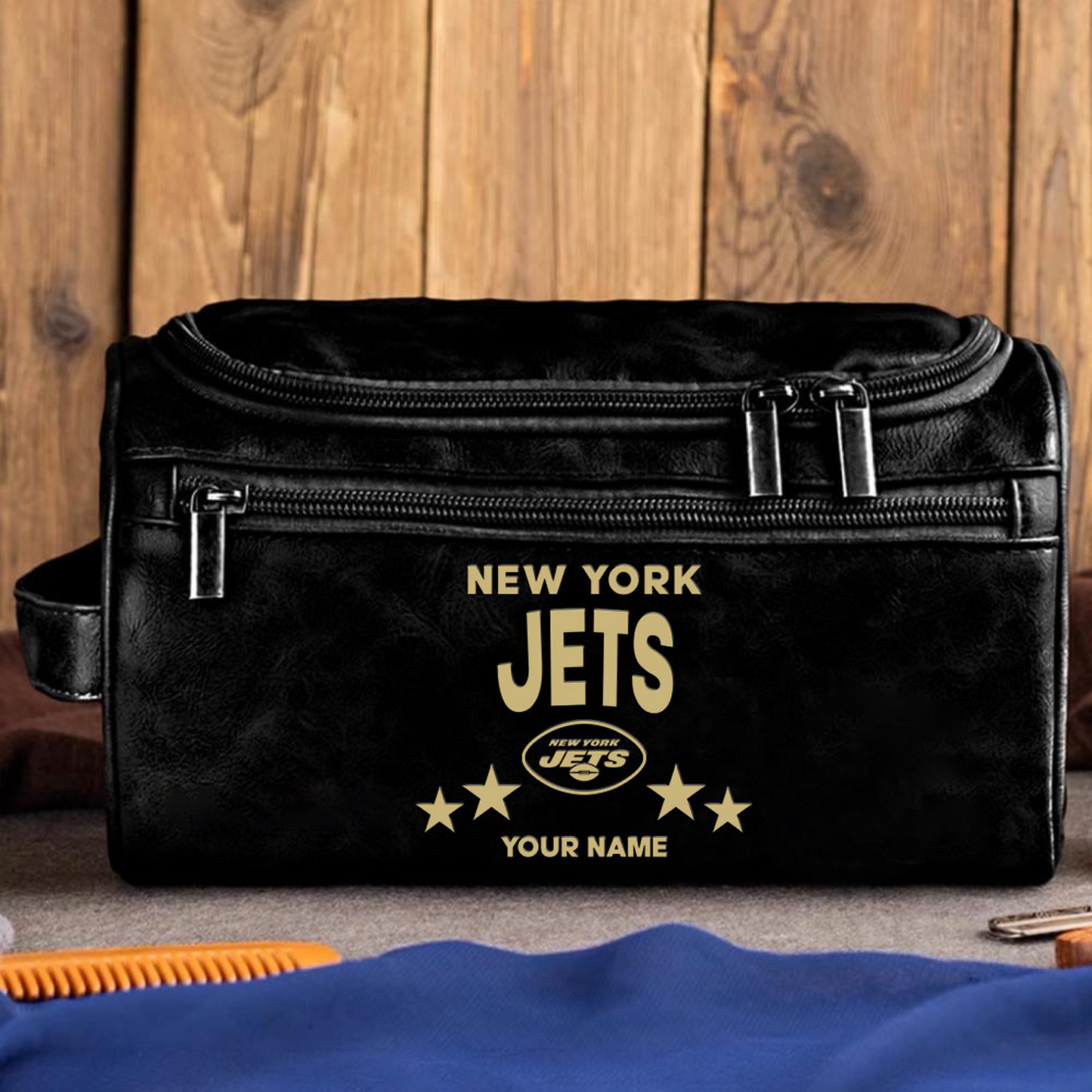 NYJ Football Men Leather Toiletry Bag Custom Any Name DATND TANTD