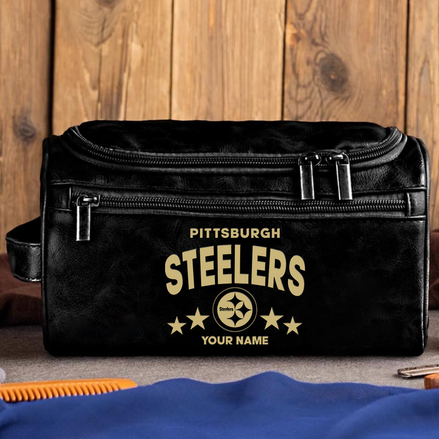 PIT Football Men Leather Toiletry Bag Custom Any Name DATND TANTD