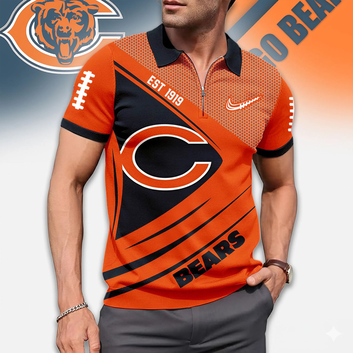 Premium NFL Game Day X CHI Zipper Polo NDT NHM 3010