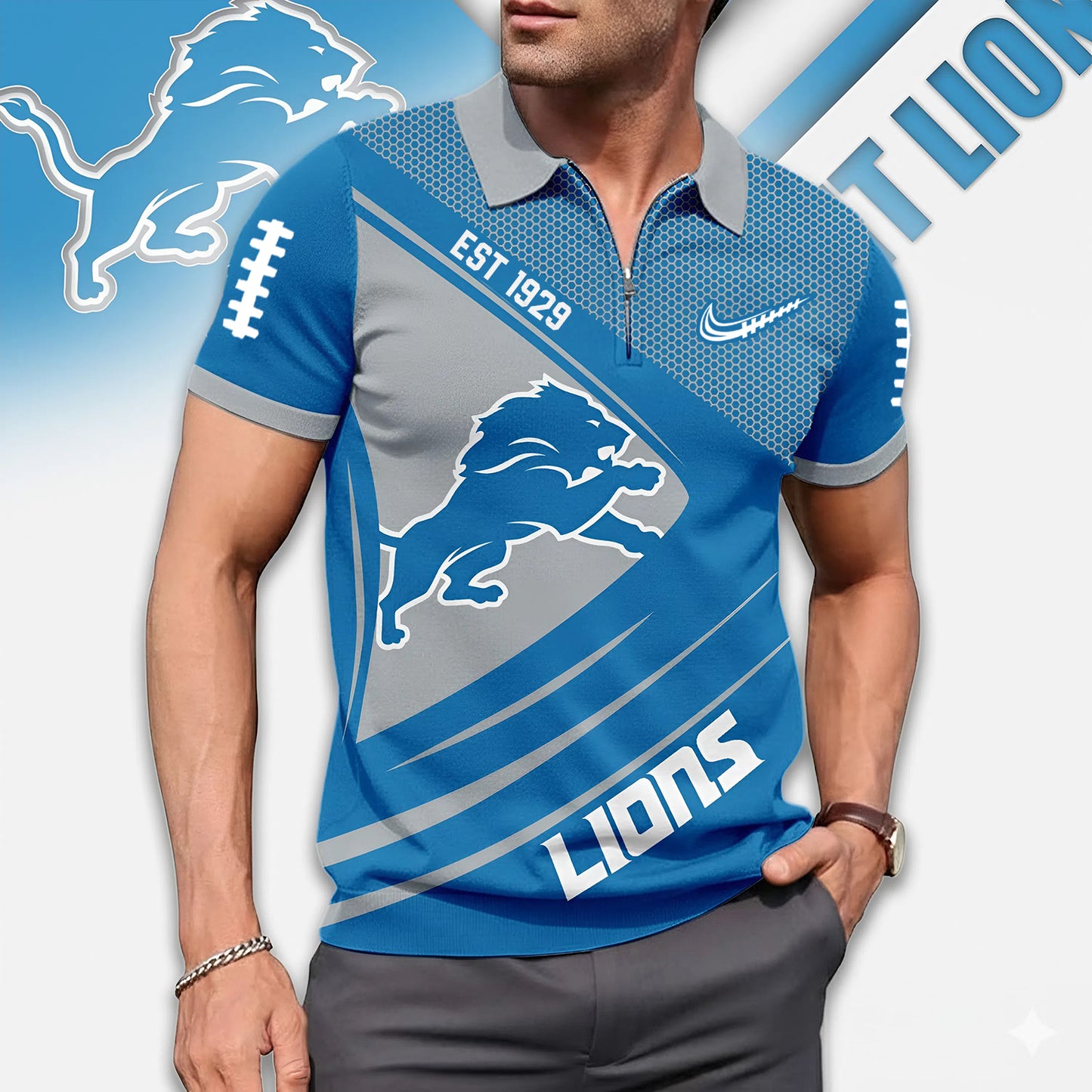 Premium NFL Game Day X DET Zipper Polo NDT NHM 3010