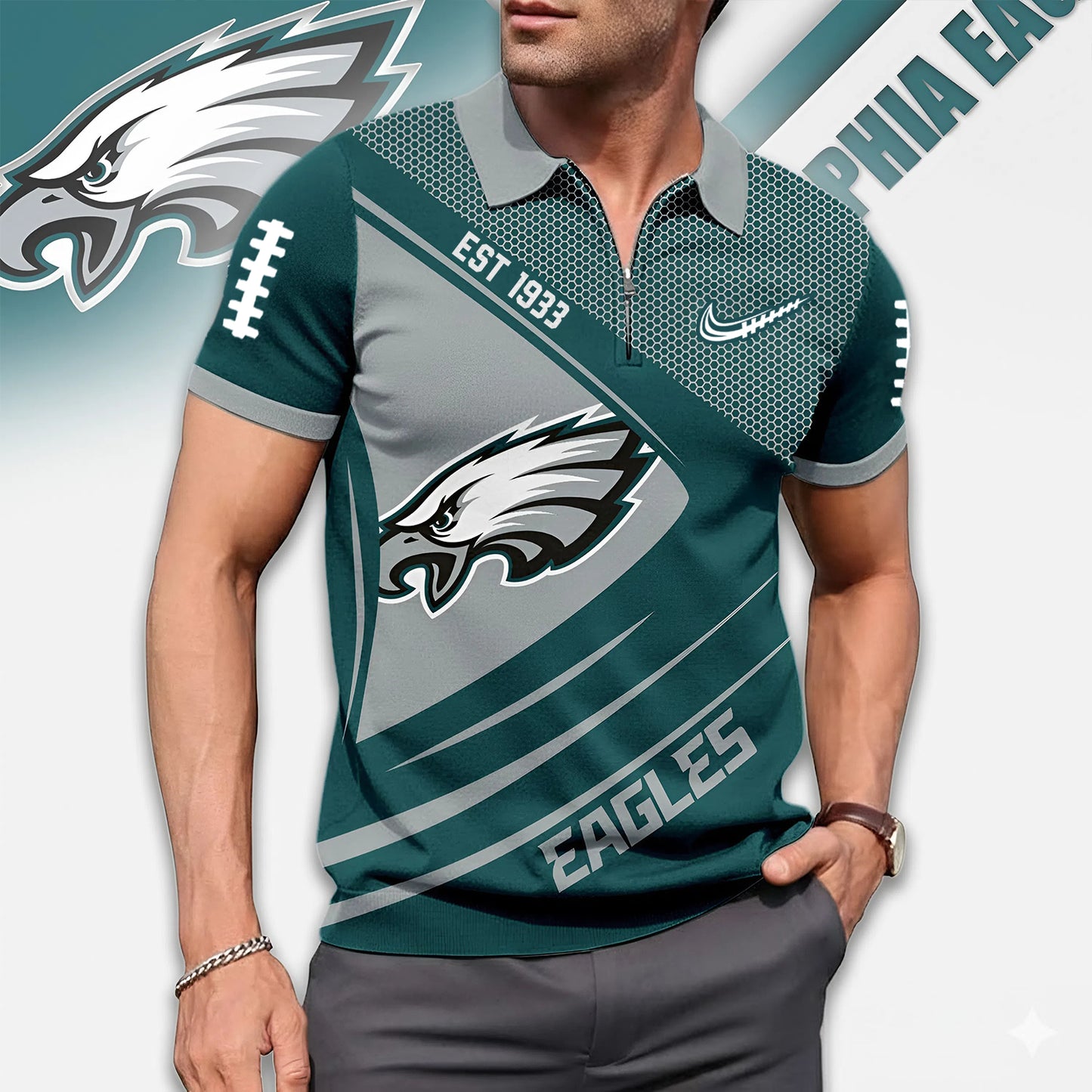 Premium NFL Game Day X PHI Zipper Polo NDT NHM 3010