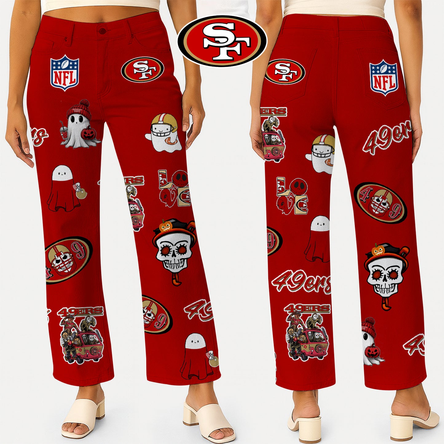 Premium NFL SF49 Halloween High Waisted Casual Wide Leg Pants V1 NMD NHM