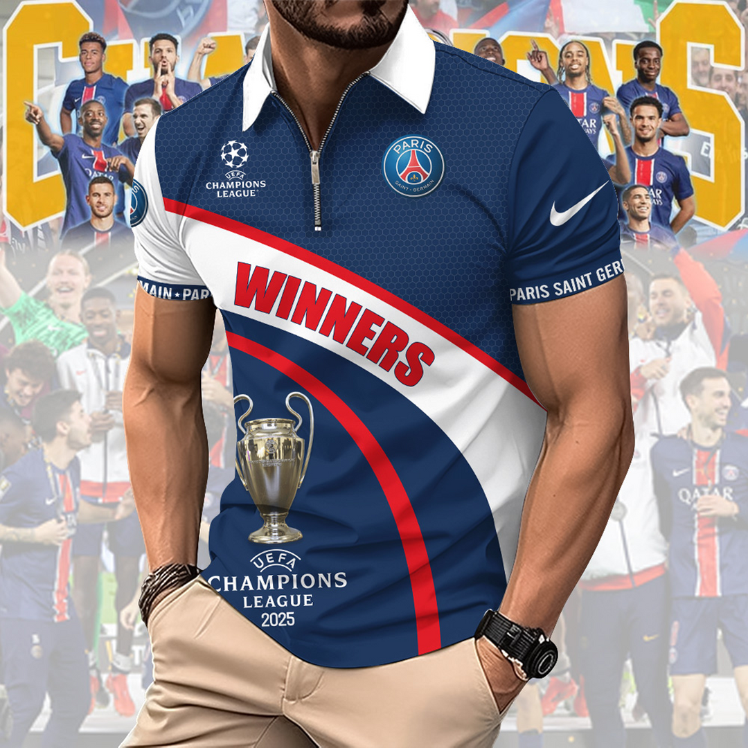 Paris SG UEFA Champions League Champions Zipper Polo Shirt DDTTDT
