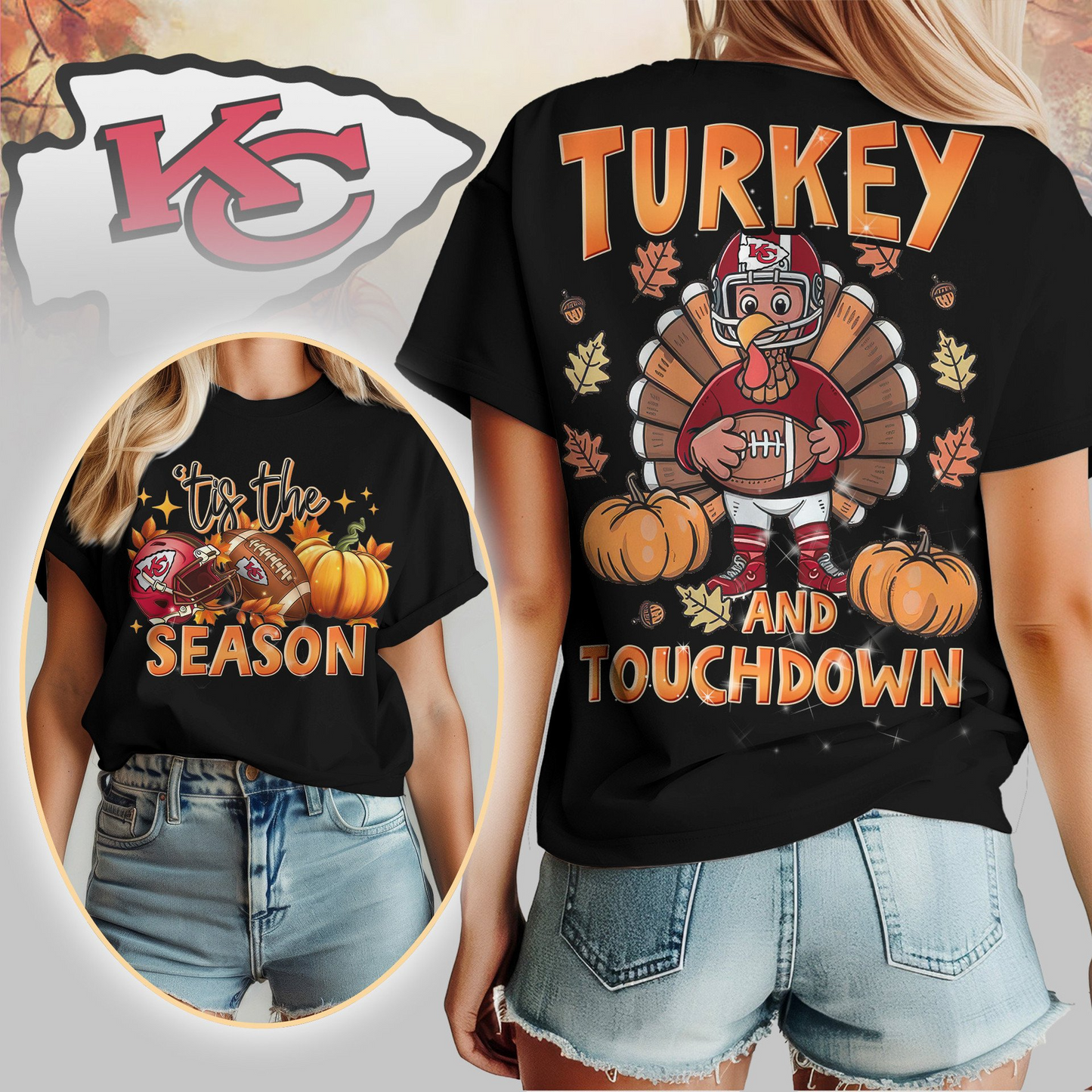 KCC Premium NFL Turkey and Touchdown Women's Shirt DDT NTL