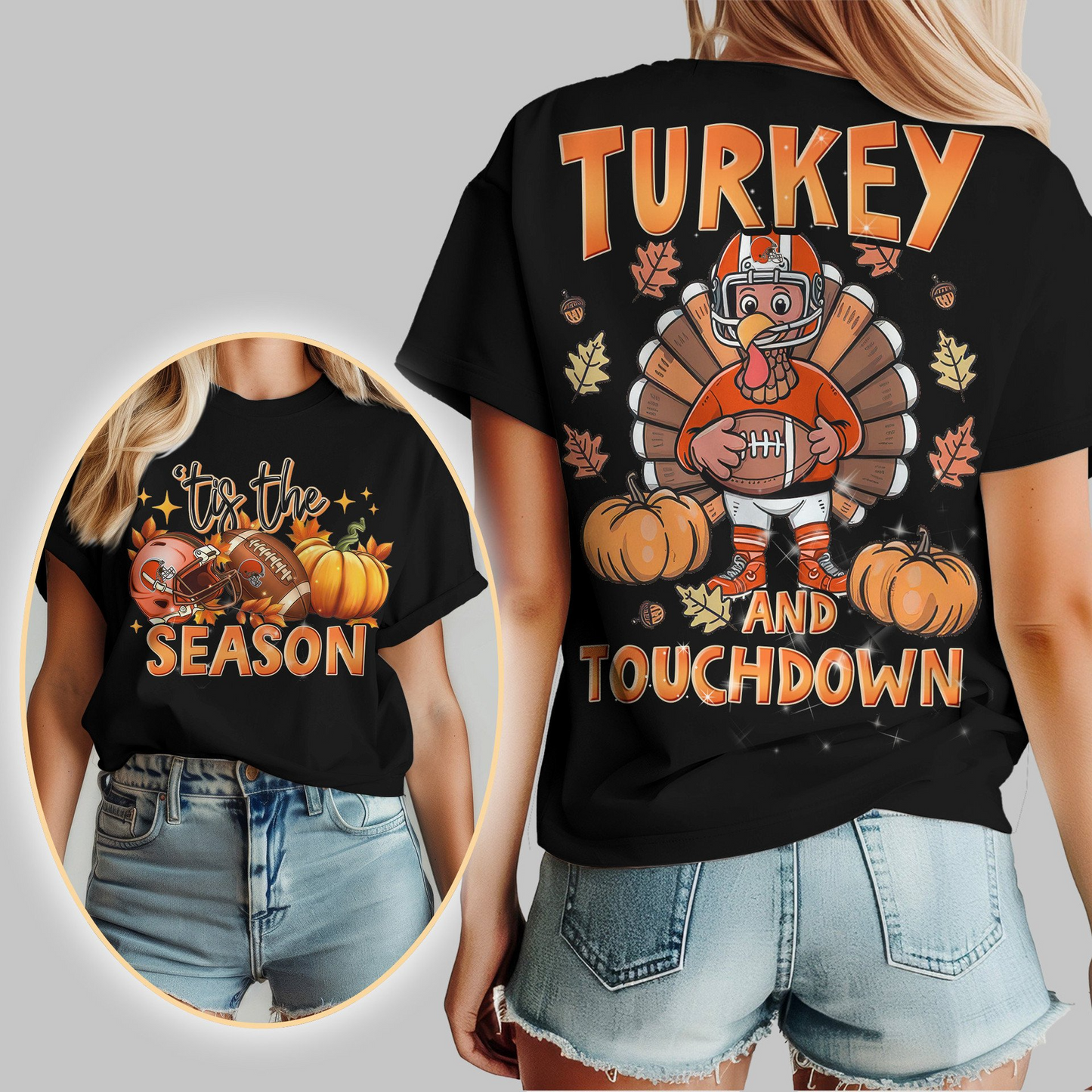 CLE Premium NFL Turkey and Touchdown Women's Shirt DDT NTL