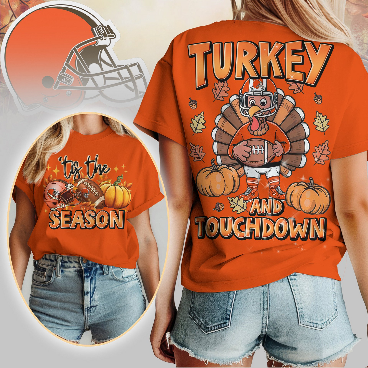 CLE Premium NFL Turkey and Touchdown Women's Shirt DDT NTL