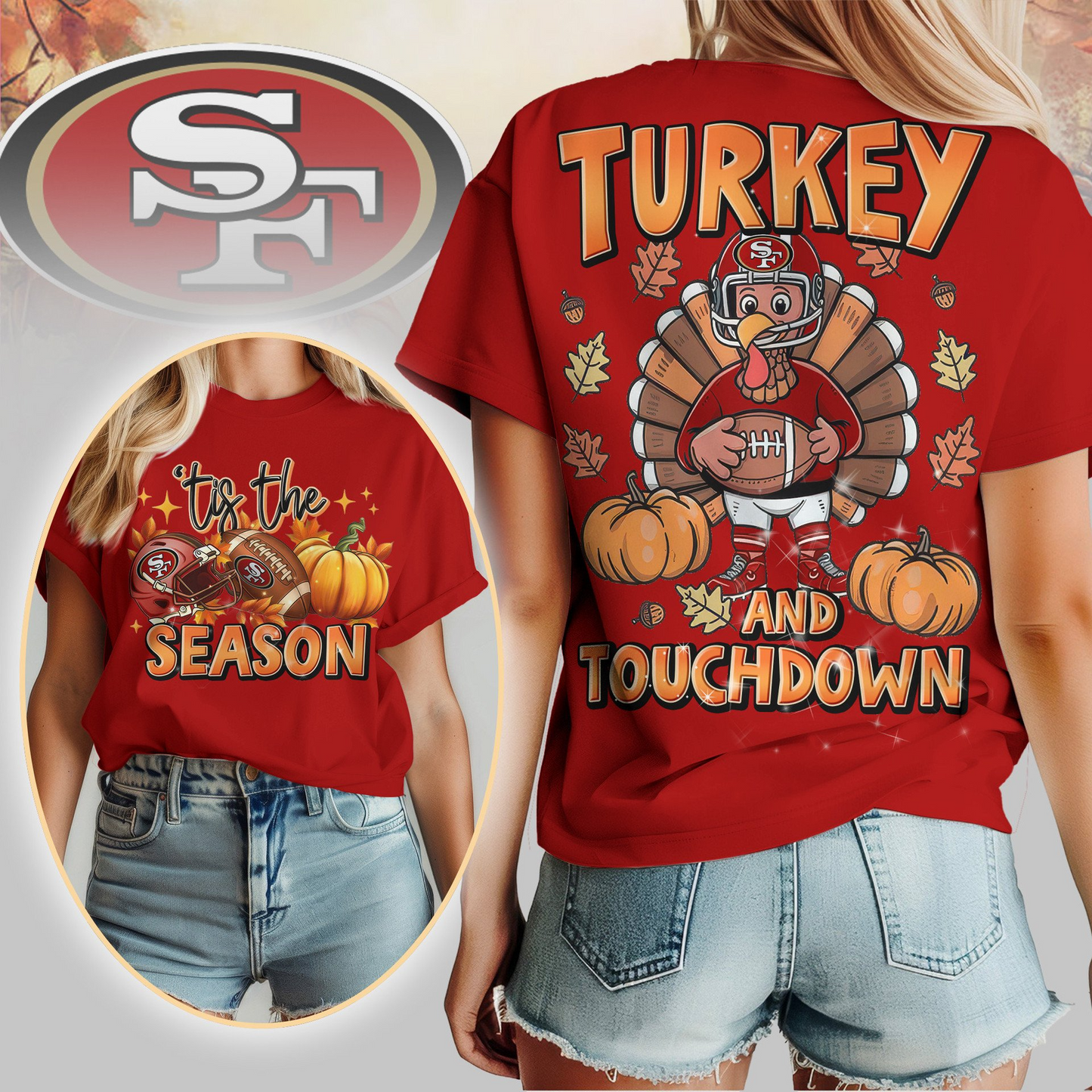 SF49 Premium NFL Turkey and Touchdown Women's Shirt DDT NTL