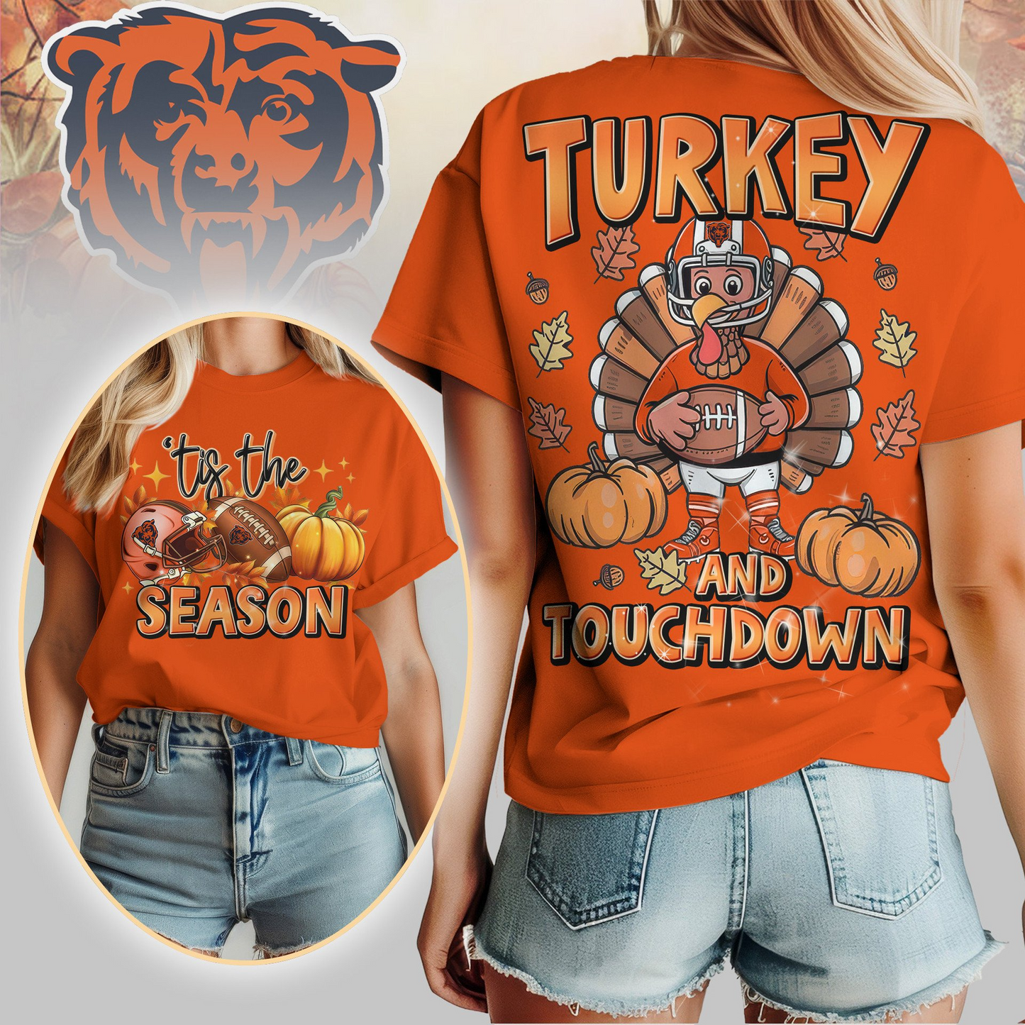 CHI Premium NFL Turkey and Touchdown Women's Shirt DDT NTL