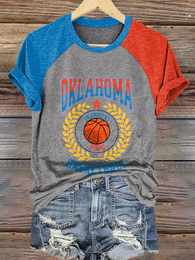 Retro Raglan Sleeves Color Block Oklahoma Basketball 2025 Champions USA Print T-Shirt DDT NTL