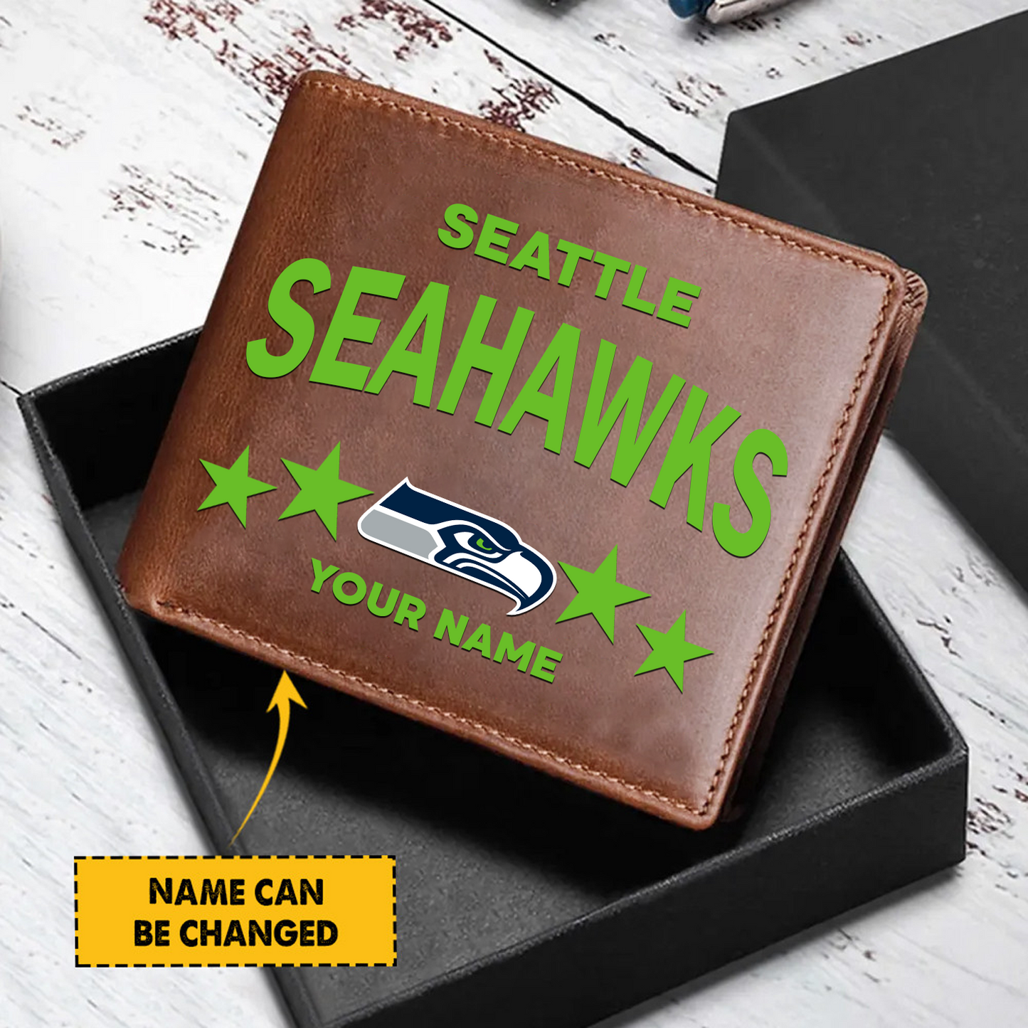 SEA Football Leather Man Black Brown Wallet Personalized Any Name DATND TANTD