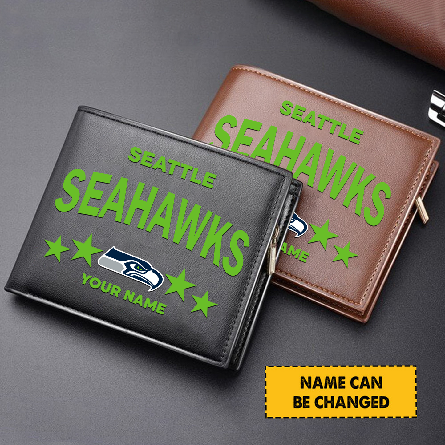 SEA Football Leather Man Black Brown Wallet Personalized Any Name DATND TANTD