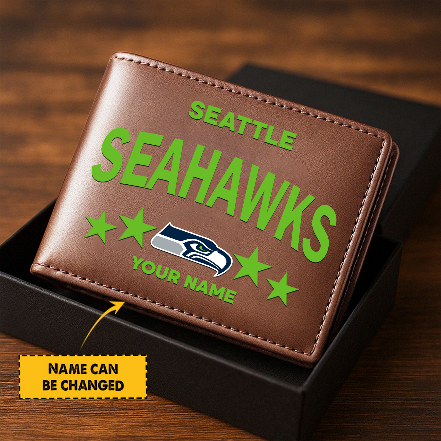 SEA Football Leather Man Black Brown Wallet Personalized Any Name DATND TANTD