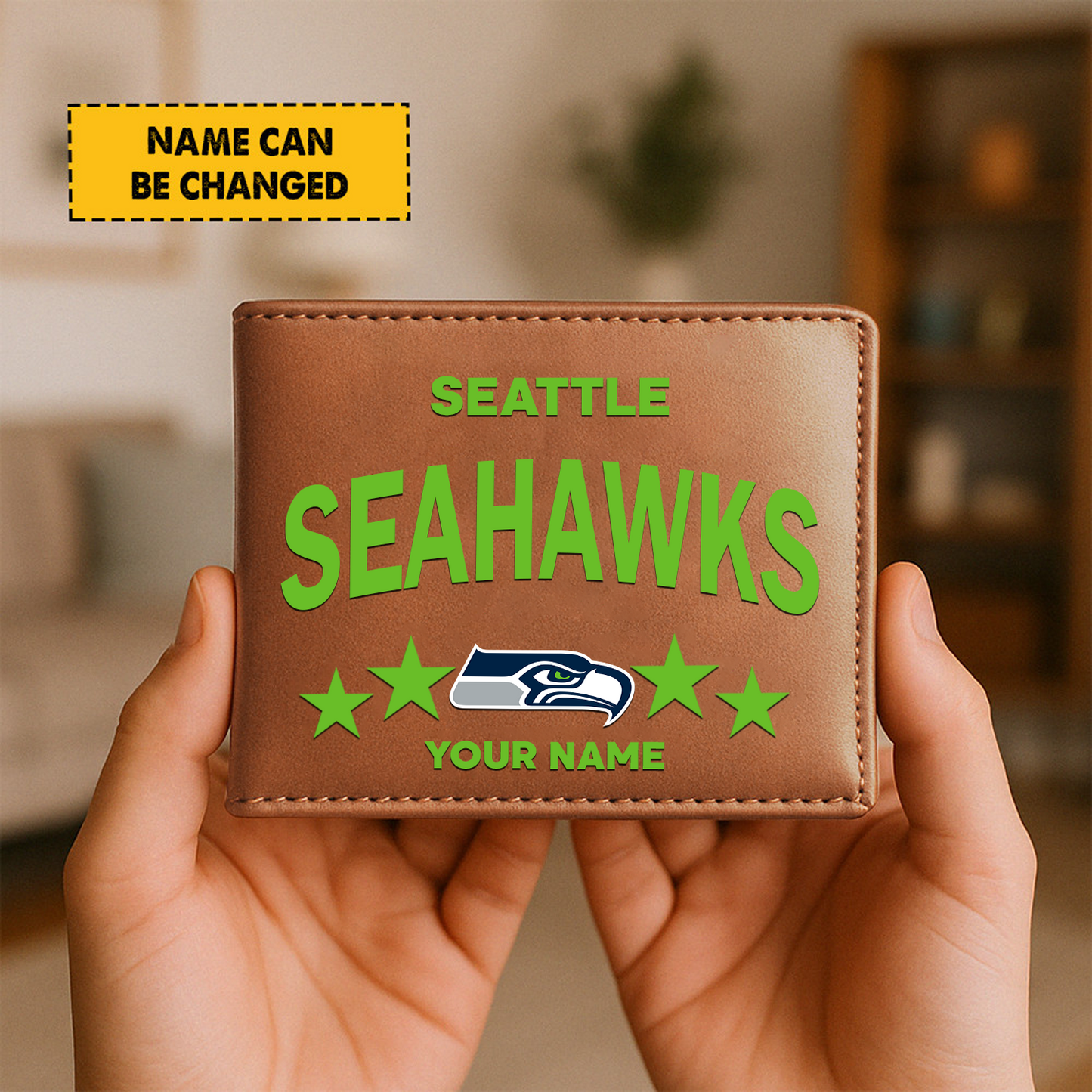 SEA Football Leather Man Black Brown Wallet Personalized Any Name DATND TANTD