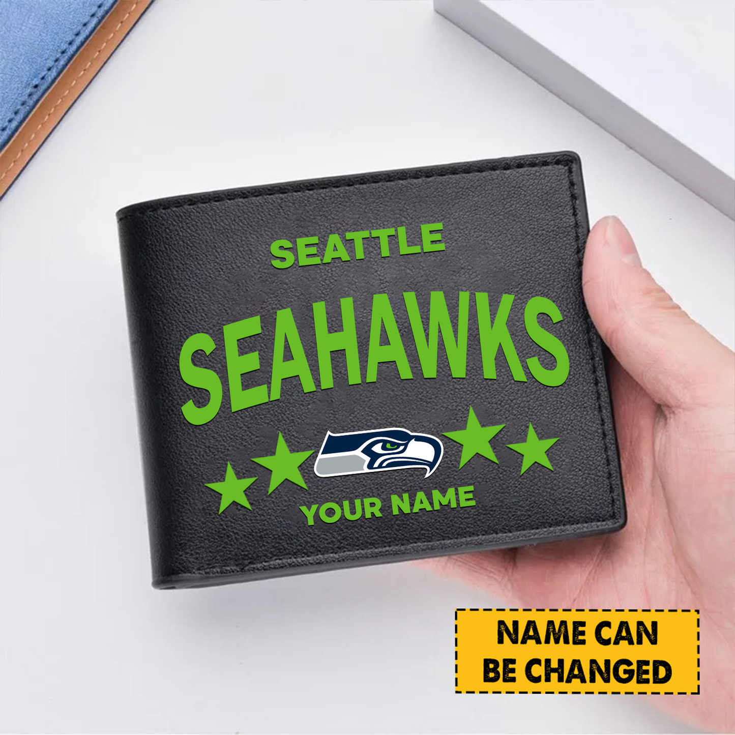 SEA Football Leather Man Black Brown Wallet Personalized Any Name DATND TANTD