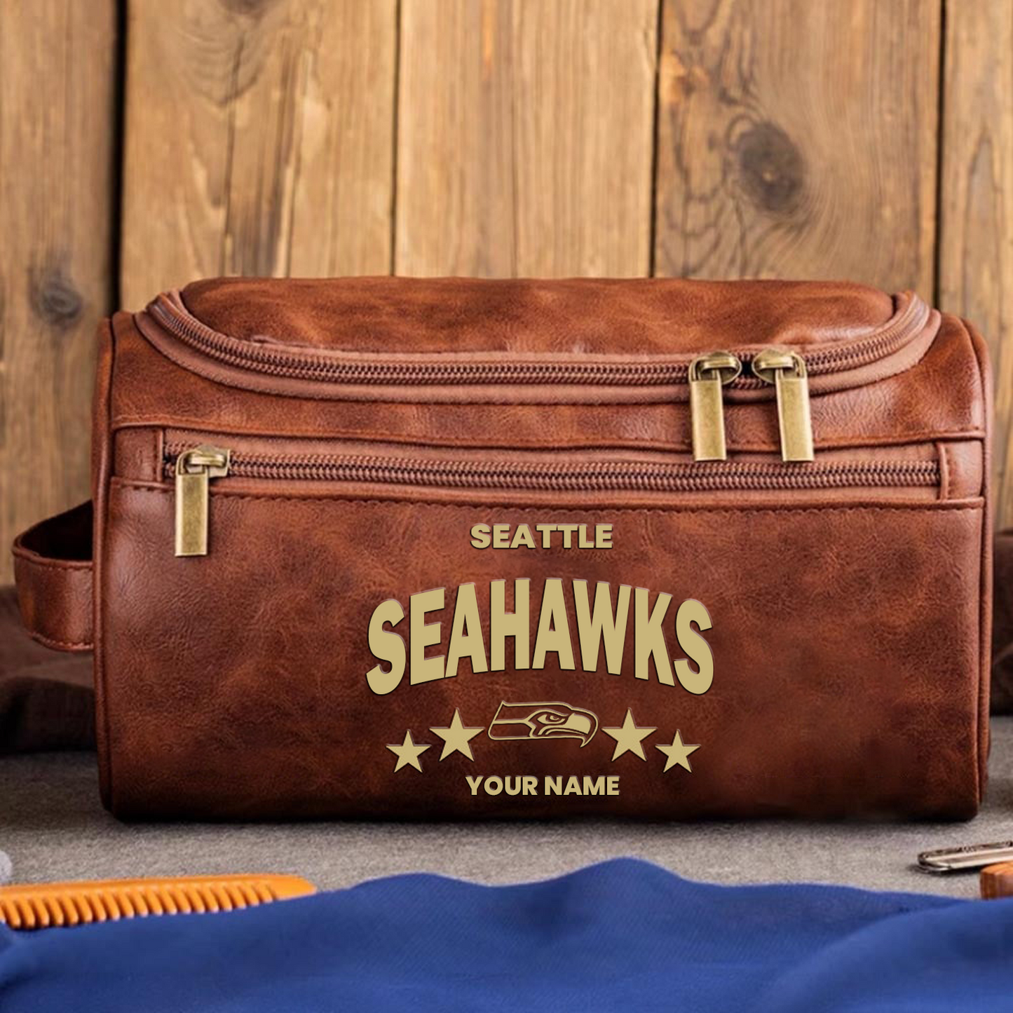 SEA Football Men Leather Toiletry Bag Custom Any Name DATND TANTD
