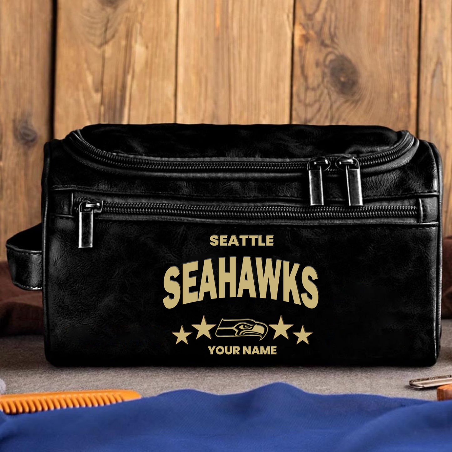 SEA Football Men Leather Toiletry Bag Custom Any Name DATND TANTD