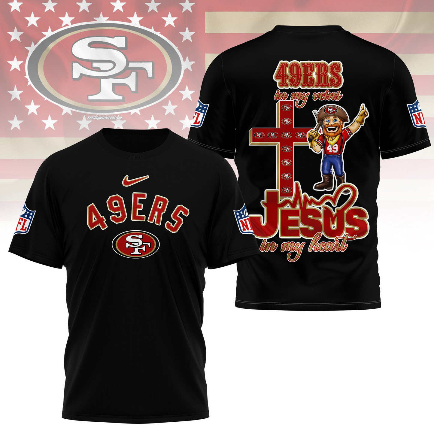 SF 49ers Premium Faith & Football 3D Shirt DDT TTV