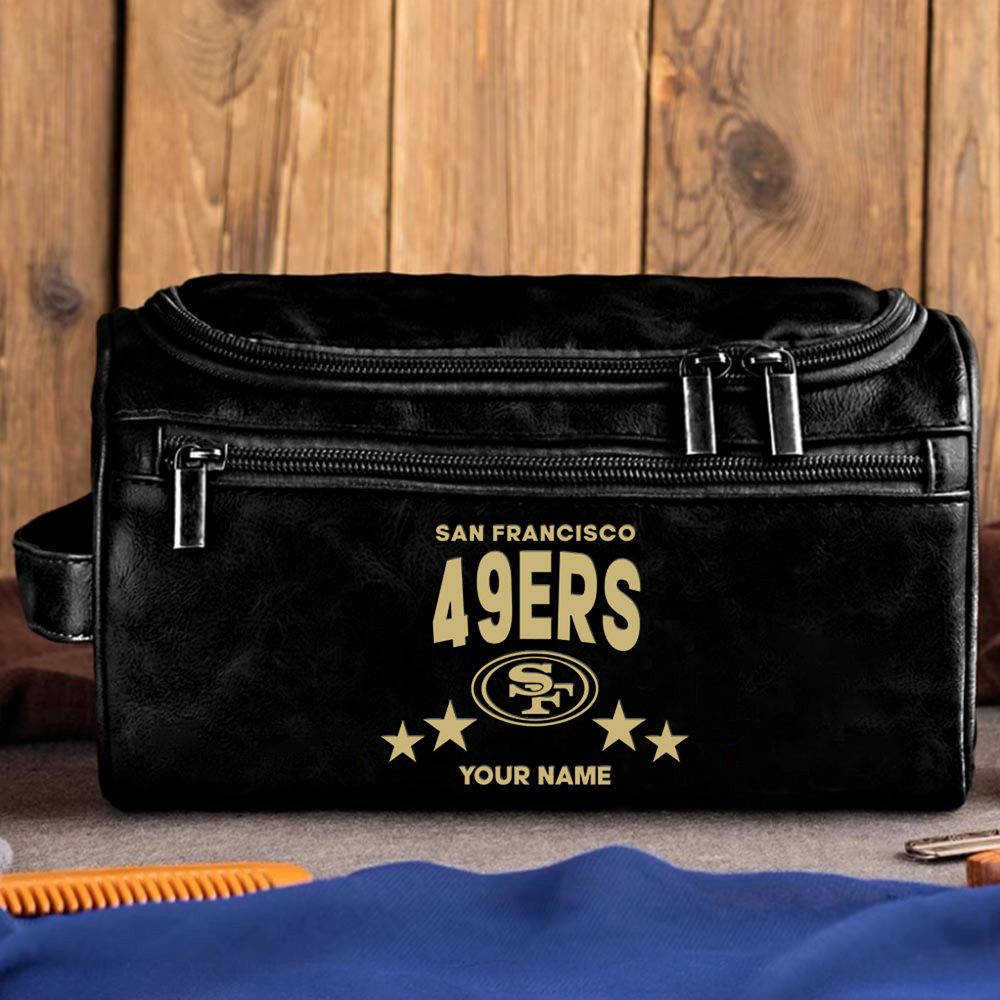 SF Football Men Leather Toiletry Bag Custom Any Name DATND TANTD