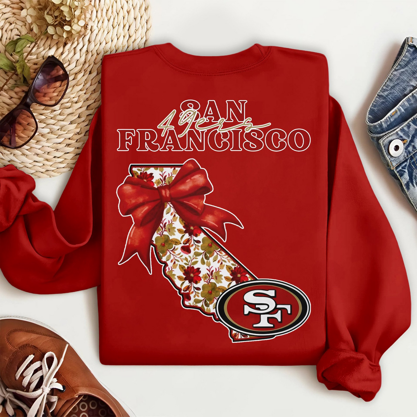 SF49 Premium NFL Cozy State Bow Sweatshirt DDT NTL