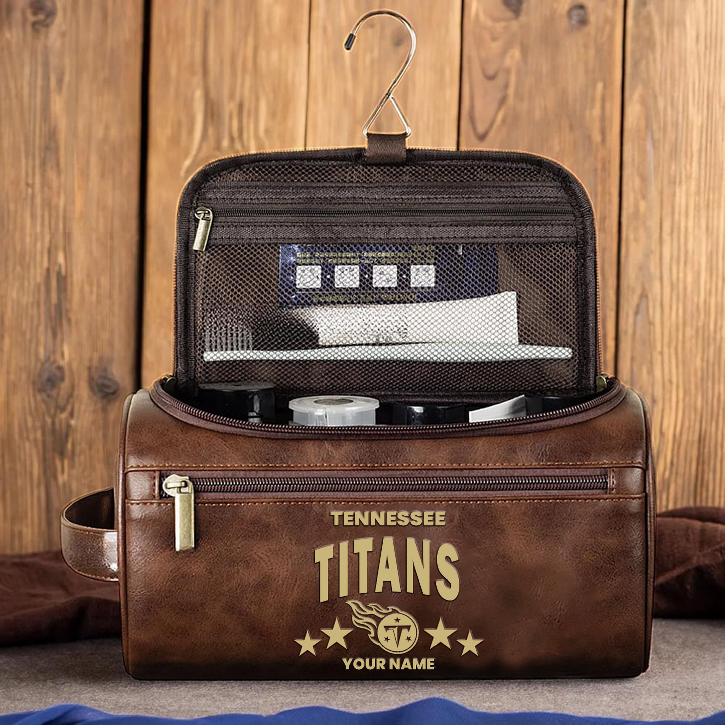 TEN Football Men Leather Toiletry Bag Custom Any Name DATND TANTD