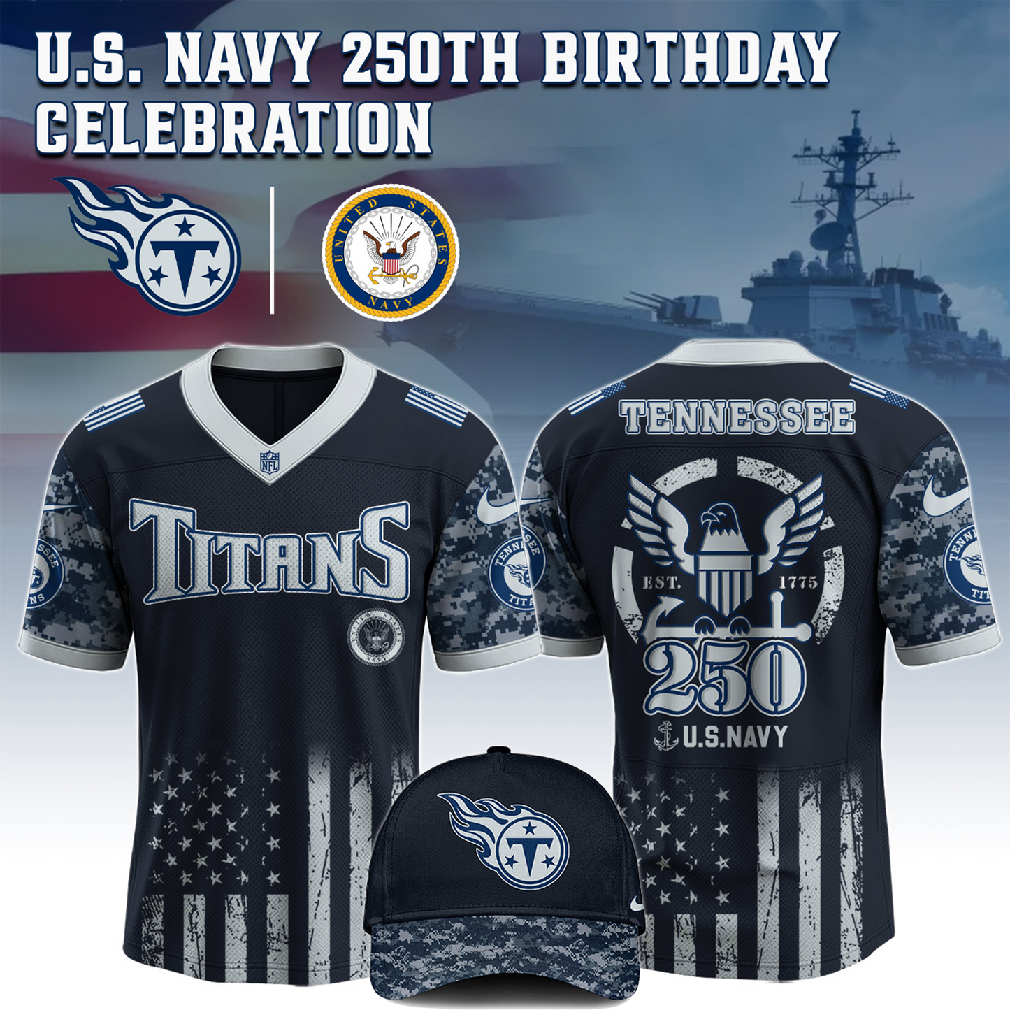 TEN x 250 U.S. Navy 250th Birthday Celebration Jersey DatND DVT