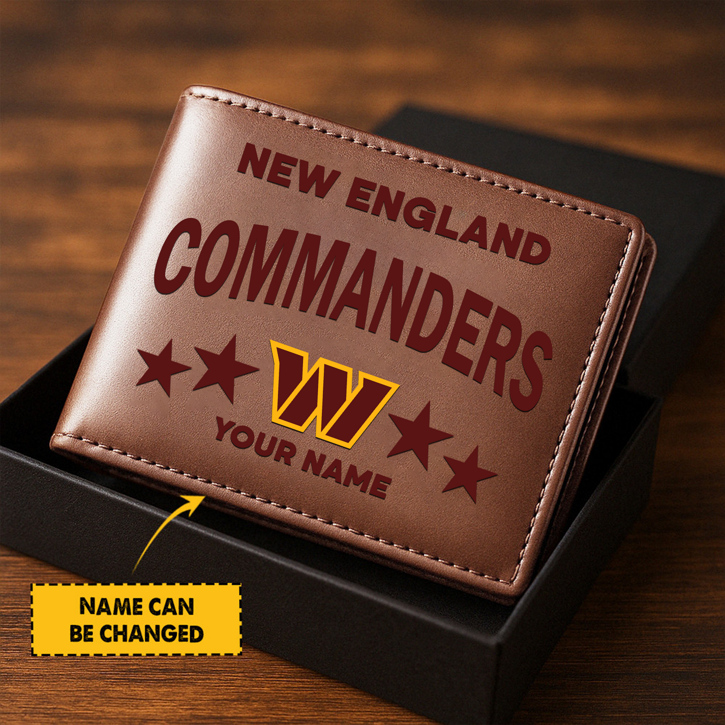 WAS Football Leather Man Black Brown Wallet Personalized Any Name DATND TANTD