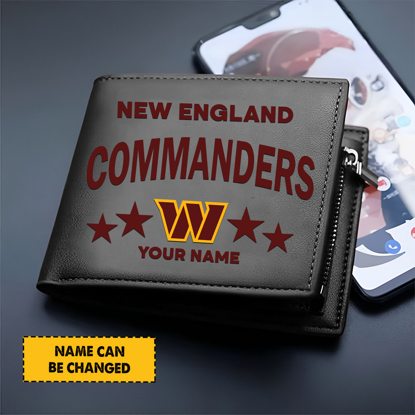 WAS Football Leather Man Black Brown Wallet Personalized Any Name DATND TANTD