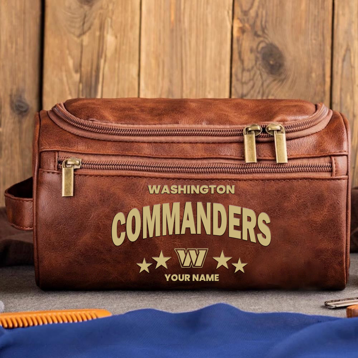 WAS Football Men Leather Toiletry Bag Custom Any Name DATND TANTD