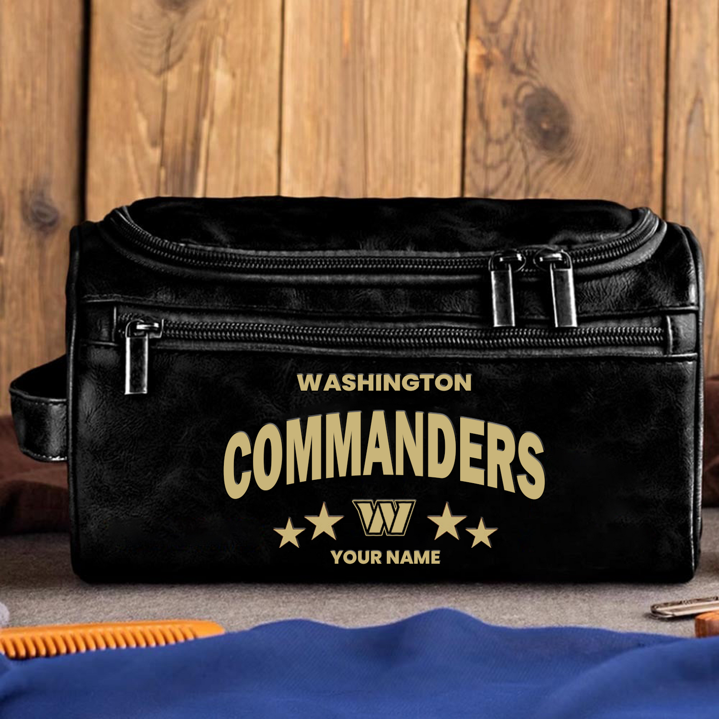 WAS Football Men Leather Toiletry Bag Custom Any Name DATND TANTD