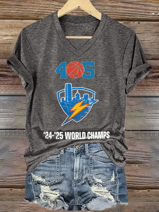 Women's 405 Basketball World Champs Print V Neck T-shirt DDT NTL