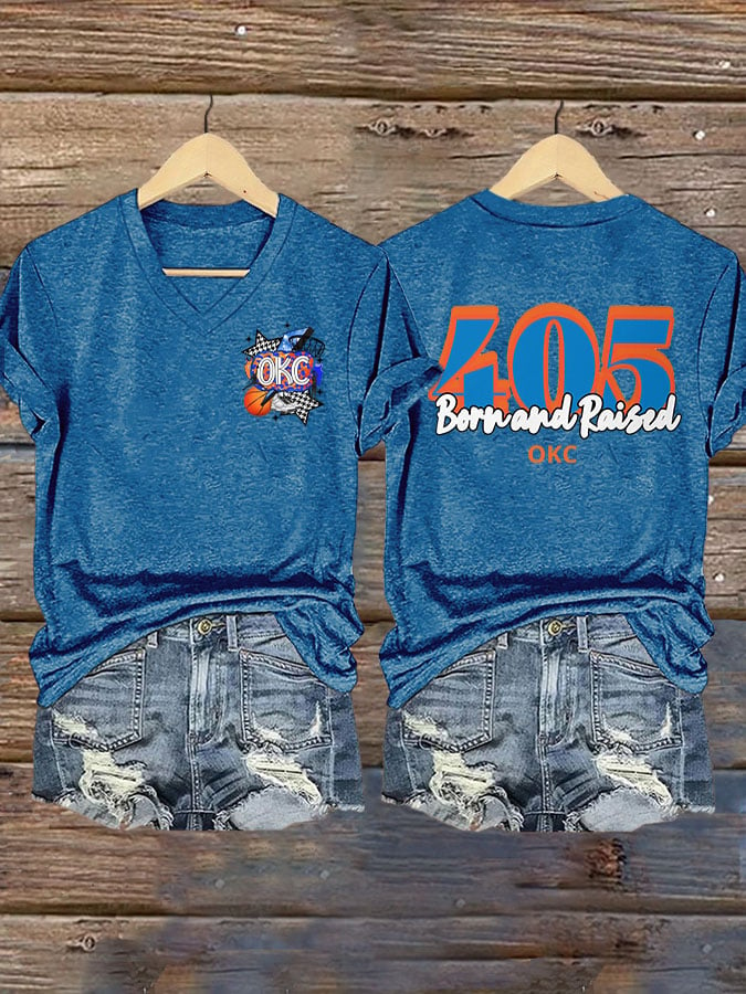Women's 405 Born And Raised Print V Neck T-shirt DDT NTL