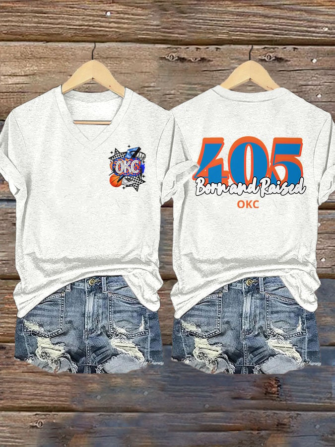 Women's 405 Born And Raised Print V Neck T-shirt DDT NTL