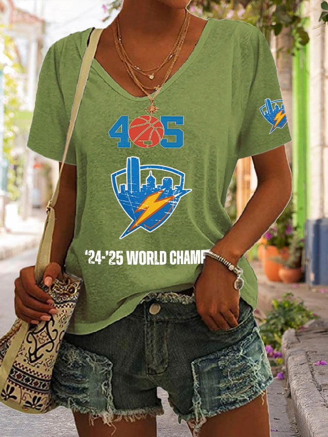 Women's Ballin' In The 405 Print V Neck Casual T-Shirt DDT NTL