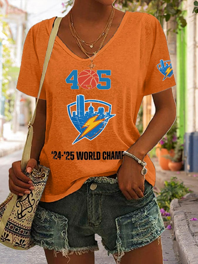 Women's Ballin' In The 405 Print V Neck Casual T-Shirt DDT NTL