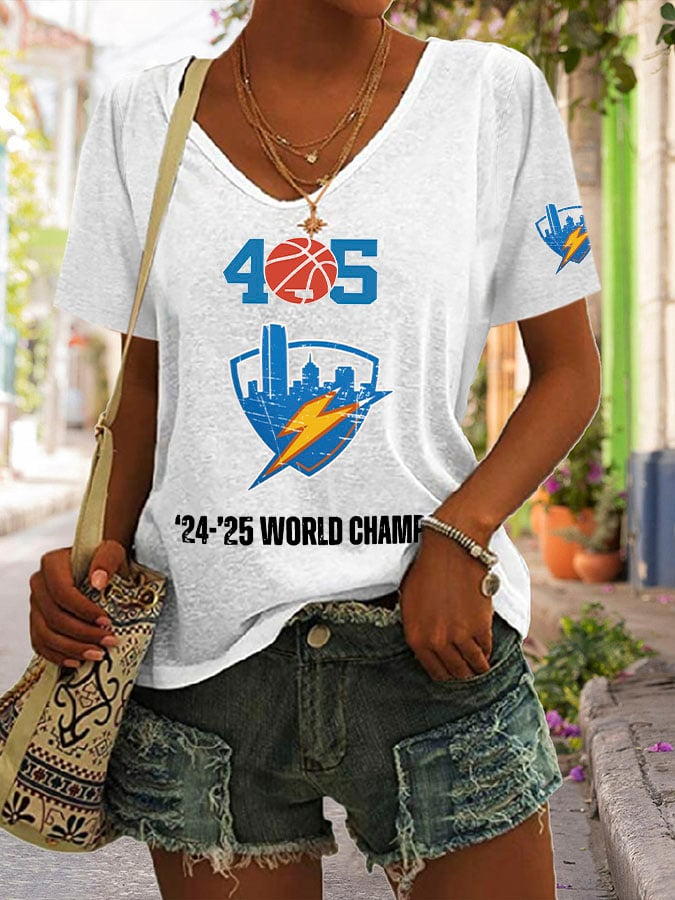 Women's Ballin' In The 405 Print V Neck Casual T-Shirt DDT NTL