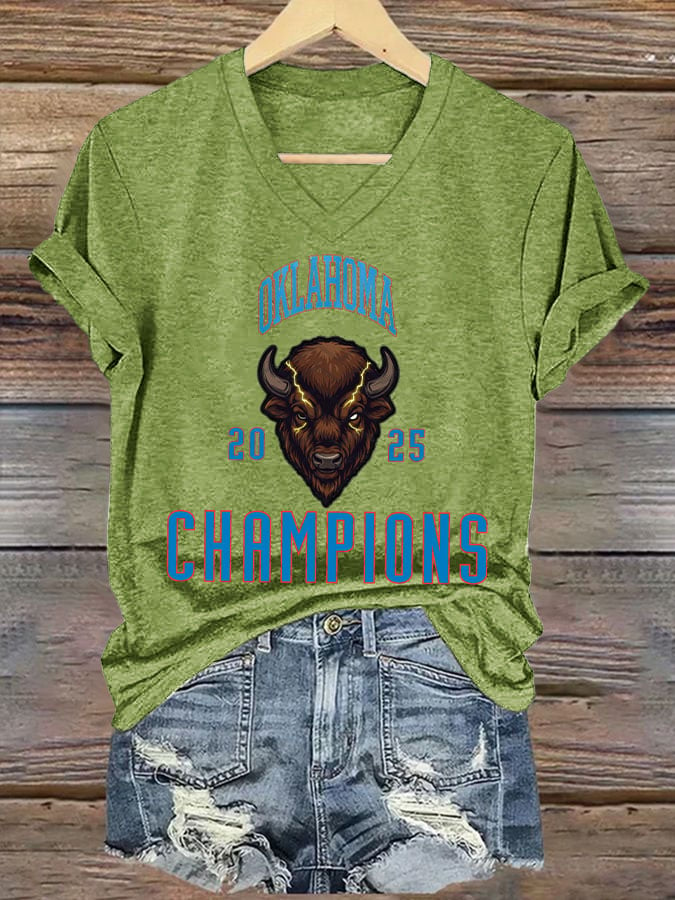Women's Basketball Champion Print V Neck T-shirt DDT NTL