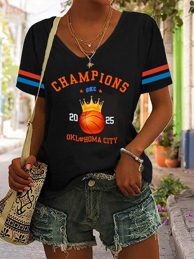 Women's Basketball Print V16 V-Neck T-Shirt DDT NTL