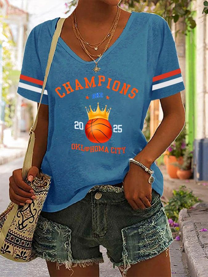 Women's Basketball Print V16 V-Neck T-Shirt DDT NTL