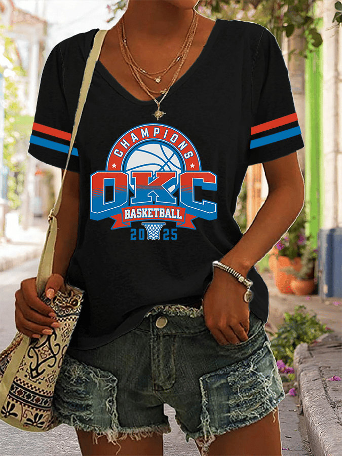 Women's Basketball Print V2 V-Neck T-Shirt DDT NTL