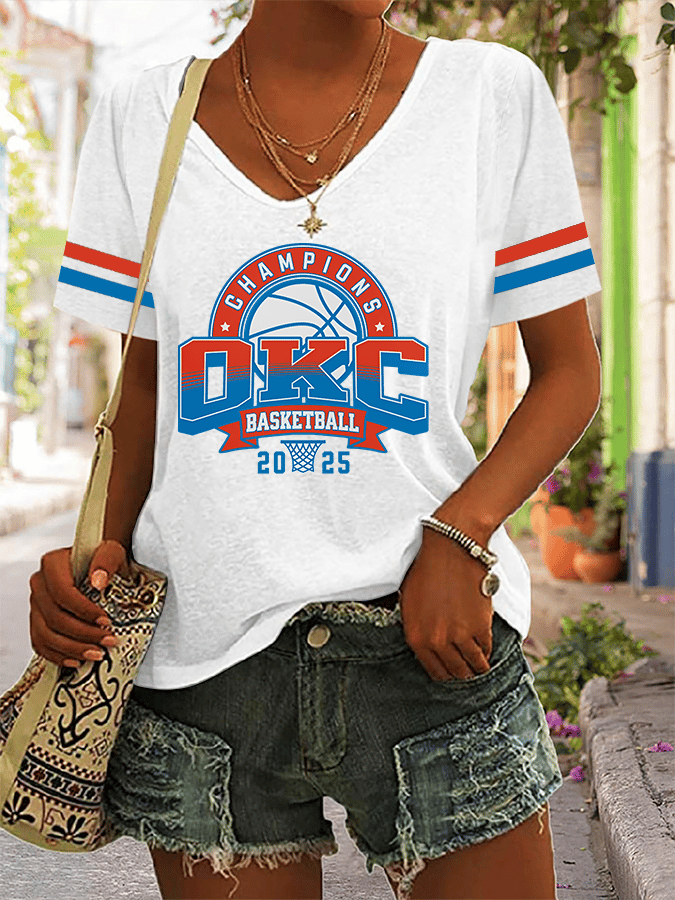 Women's Basketball Print V2 V-Neck T-Shirt DDT NTL