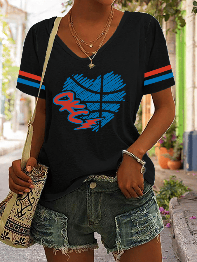 Women's Basketball Print V23 V-Neck T-Shirt DDT NTL