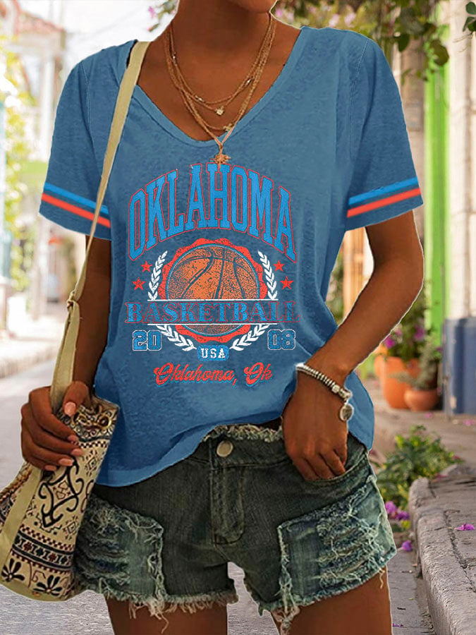 Women's Basketball Print V25 V-Neck T-Shirt DDT NTL