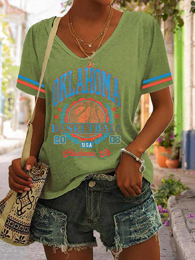 Women's Basketball Print V25 V-Neck T-Shirt DDT NTL